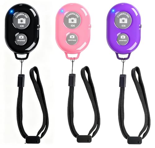 Cellphone Remote Shutter for Smartphones and Tablets, AOQIYUE Wireless Camera Remote Control Compatible with iPhone/Android Cellphone Wrist Strap Included (Black-Pink-Purple)