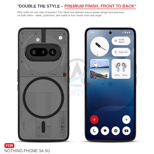 Image of AESTMO Nothing Phone 3A 5G Back Cover | 360 Protection | Matte Frosted Hard Back Translucent | Compatible with MagSafe Accessories for Nothing Phone 3A 5G (Smoke Black Matte PC+Black TPU Bumber)