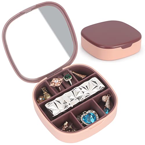 Simpolor Boîte à bijoux de voyage, petite boîte à bijoux avec miroir, boîte à bijoux en plastiqu, mini support de rangement pour bijoux pour boucles d'oreilles, bagues, colliers-Violet