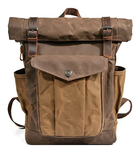 Men's Vintage Travel Backpack Large Capacity Casual Daypacks Waxed Canvas Carry on Bags for Camping Hiking Mountaineering