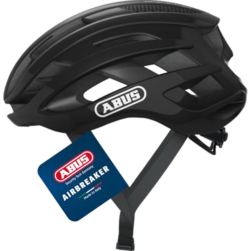 ABUS Rennradhelm AirBreaker - High-End Fahrradhelm für den professionellen Radsport - für Jugendliche und Erwachsene - Helm für Damen und Herren - Schwarz Glänzend, Größe L