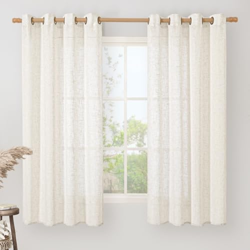 Image of LAMIT Sheer Linen Curtains 63 inches Long for Bedroom, Bronze Grommet Linen Drapes Light Filtering Semi Sheer Curtains for Small Window /Farmhouse, 2 Panels (52 x 63 Inch, Cream)