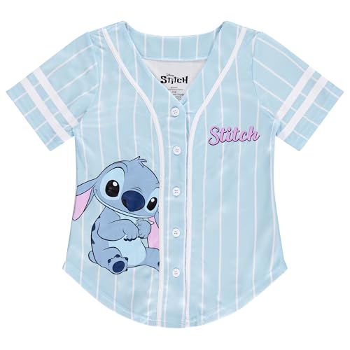 Image of Disney Lilo & Stitch Girls Baseball Jersey Shirt Button Down Kids Tee Stitch Angel Sizes 4-16