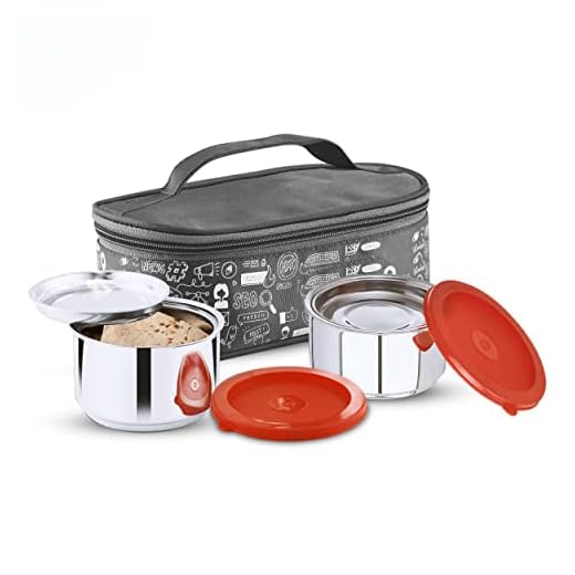 Pigeon Lunch Box Nutri Fresh Stainless Steel Insulated Tiffin Box | Keeps Food Warm and Fresh| Pack of 2 - Grey (2 Year Warranty)