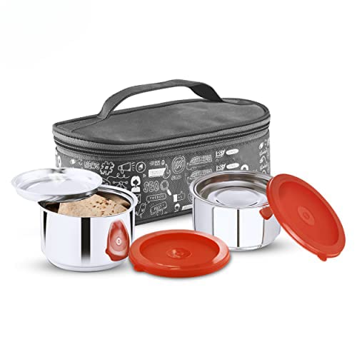 Pigeon Lunch Box Nutri Fresh Stainless Steel Insulated Tiffin Box | Keeps Food Warm and Fresh| Pack of 2 - Grey (2 Year Warranty)