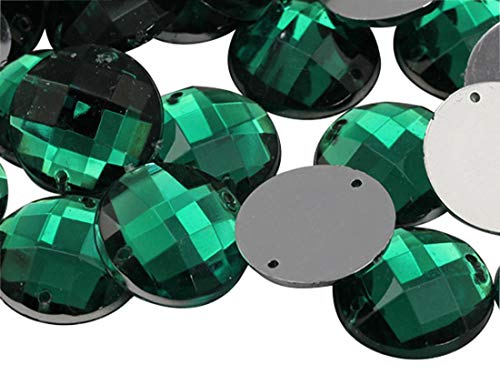 Allstarco 14mm Green Emerald CH18 Flat Back Sew On Round Beads Acrylic Rhinestones Sewing Plastic Gems with Holes for Jewelry, Clothes, Garment Embelishments, Shoes, Cosplays, Crafts 50 Pieces