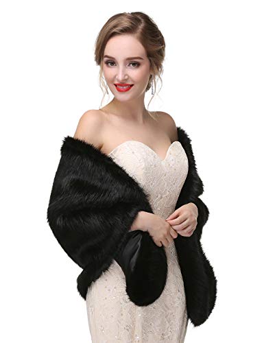 Aimimier Bridal Faux Fur Wrap Wedding Fur Stole with Brooch Evening Party Warm Shrug Cape4