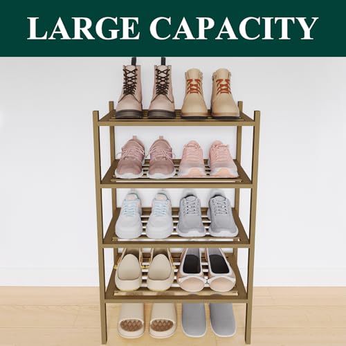 Image of Smiry Bamboo Shoe Rack, 5 Horizontal Slats, 4 Tier - 17.3 inch Wide, Walnut
