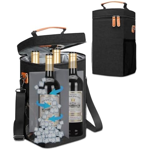 Wine Cooler Bag 4 Bottle, Insulated Wine Carrier Tote Bag with Padded Divider & Adjustable Shoulder Strap, Wine Bottle Tote for Travel, BYOB, Dinner, Party, Christmas | Wine Gift for Women, Men Cover