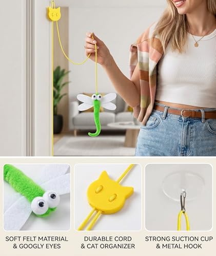 Image of 3PCS Interactive Cat Feather Toys, Indoor Hanging Retractable Cat Toy, Self Play Toys Make Fun Excecise