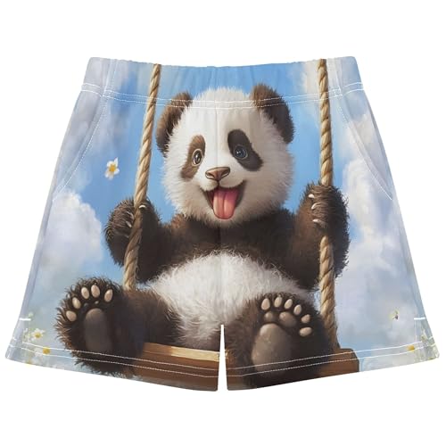Playful Panda Sky Blue Girls Lounge Shorts Athletic Youth Pajama Active Summer Clothes Cute Animal Print, X-Small