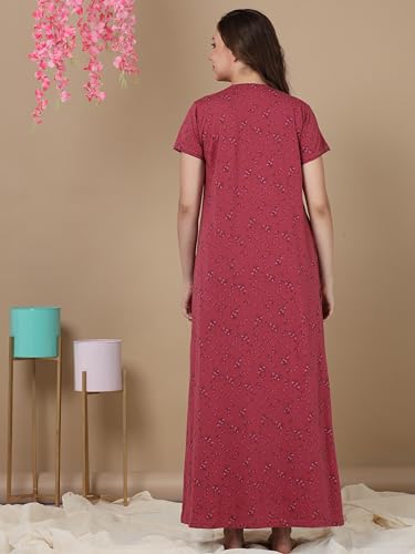 Image of 9shines Label Cotton Blend Nighty Nightgown Nightdress All Over Print Maxi for Women (5256)