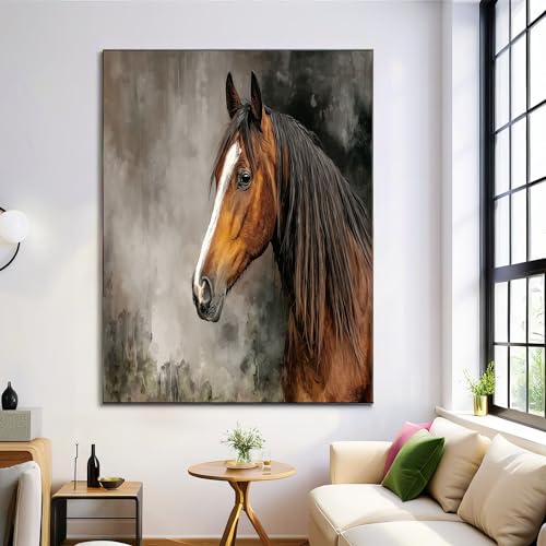 Art mural sur toile chevaux bruns peinture à l'huile 40x50cm décoration moderne pour le salon