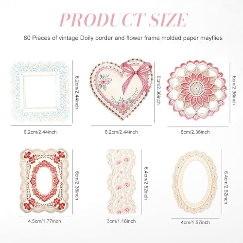 Image of HASTHIP 80pcs Lace Frame Scrapbook Stickers Set - 40 Styles Vintage Doily Border and Floral Frame Die Collage Papers Decorative Papers Journaling Supplies for Junk Journal Crafts Scrapbook