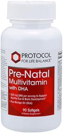 Protocol Pre-Natal Multivitamin with DHA – 250 mg DHA – for Pregnancy & Lactation Support* – with DHA, Calcium, Copper, B12 & Vitamin C – Halal & Dairy Free – 90 Softgels
