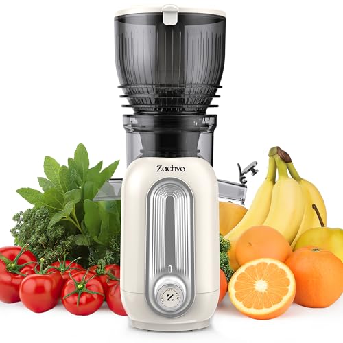 Image of Zachvo Cold Press Juicer Machines, 5.8" Large Feed Chute Slow Masticating Juice Maker for Whole Vegetable and Fruit, Easy to Clean, 300W High Juice Yield - MP-802M (White)
