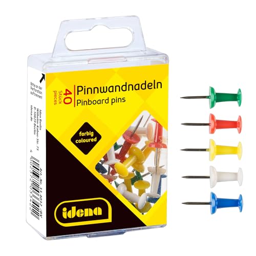 Idena 334032 – Spilli per bacheca, 40 pezzi, colori assortiti, per bacheche in sughero