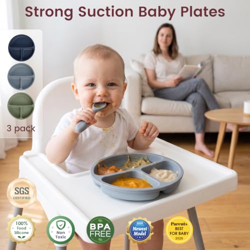 Tiny Marvels Suction Plates for Baby & Toddler & kids,Food Silicone,3 Pack