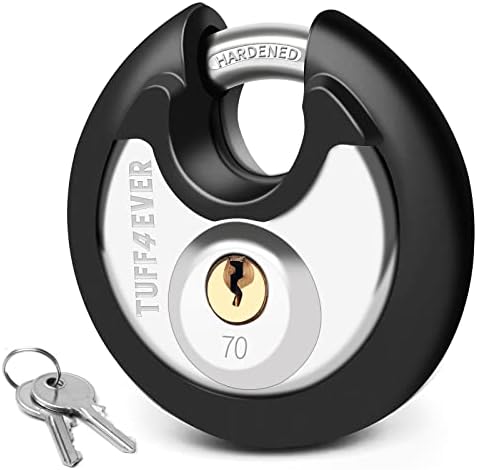 Tuff4ever Padlock Stainless Steel, Disc Padlocks Outdoor Round Lock Heavy Duty Padlock Weatherproof Padlock 70mm (Black/1 Pack)