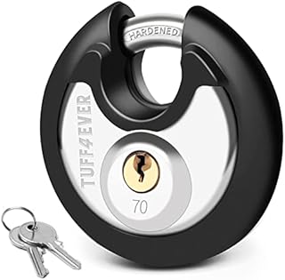 Tuff4ever Padlock Stainless Steel, Disc Padlocks Outdoor Round Lock Heavy Duty Padlock Weatherproof Padlock 70mm (Black/1 Pack)