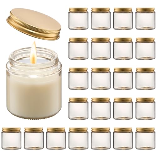 Danmu Art 24Pack 120ml Glass Candles Jars with Gold Lids, Skincare, Salves, Herbs, Spices, DIY Crafts, Apothecary Storage - Durable Thick Glass, Bulk Cosmetic Jars