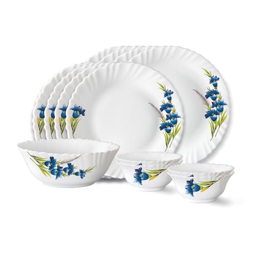 Image of Larah by Borosil Nina Fluted Series Opalware Dinner Set | 13 Pieces for Family of 4 | Microwave & Dishwasher Safe | Bone-Ash Free | Crockery Set for Dining & Gifting | Plates & Bowls | White