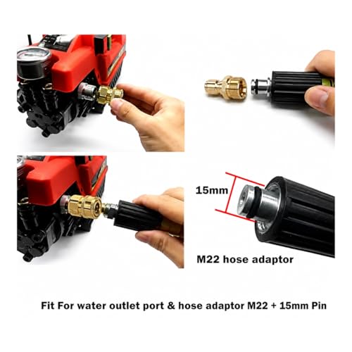 Image of Quick Connect Adapter Fittings for Pressure Washer Hose Pipe M22 x 15 | Heavy Duty Brass Coated Quick Release Coupler Set | Leak Proof Connector | (Set of 2 Male & 2 Female Adapters)