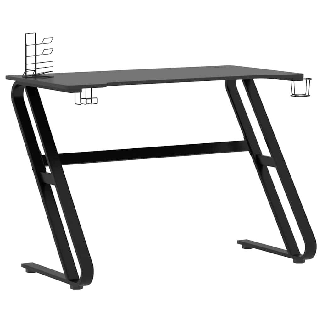 Biurko gamingowe ze stelażem ZZ, czarne, 110 x 60 x 75 cm, ergonomiczne biurko komputerowe z półką na słuchawki, uchwyt na kontroler i uchwyt na kubek dla optymalnej organizacji