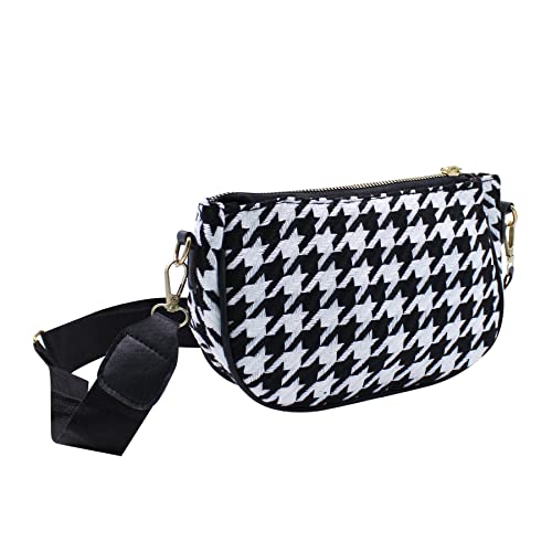 ANKOMINA Women Fashion Houndstooth Printed Crossbody Shoulder Bag Lady Small Clutch Handbag with Mini Wallet Coin Purse2