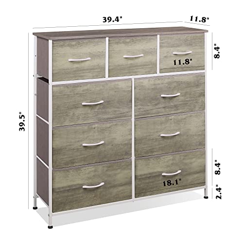 Wlive Dresser With 9 Drawers, Fabric Storage Tower For Kids Bedroom, Entryway, Closets, Nursery Chest Organizer Unit With Textured Print Fabric Bins, Steel Frame, Wood Top, Greige #TOP2