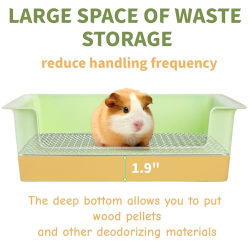 Image of Goaste Rabbit Litter Box with Steel Grids, 15.5 inch Large Bunny Litter Pan, Low Entry Bunny Potty Trainer Tray with Broom, Small Plastic Animal Bedding Toilet for Guinea Pigs Hamster Chinchilla, Green