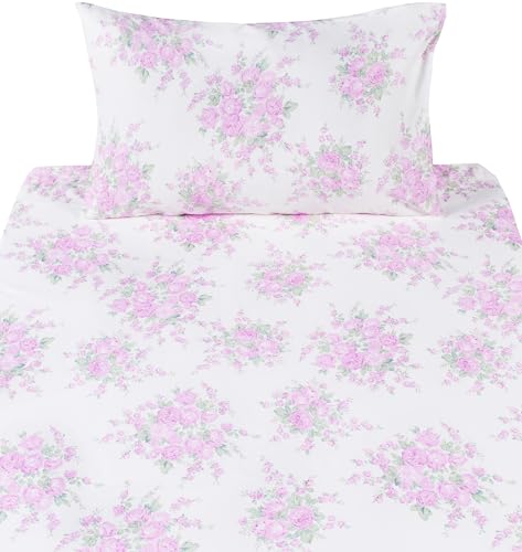 Image of Scientific Sleep Pink Rose Bright Floral Plant Flower 100% Cotton 3 Pcs Twin Bed Sheet Set Kids Toddler Teen, Flat Sheet & Fitted Sheet & Pillowcase Kids Bedding Set Twin