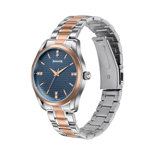 Image of Sonata Jashn with Quartz Analog D. Blue Dial IPS /IPRG Strap Men's Wedding Watch - 77206KM04