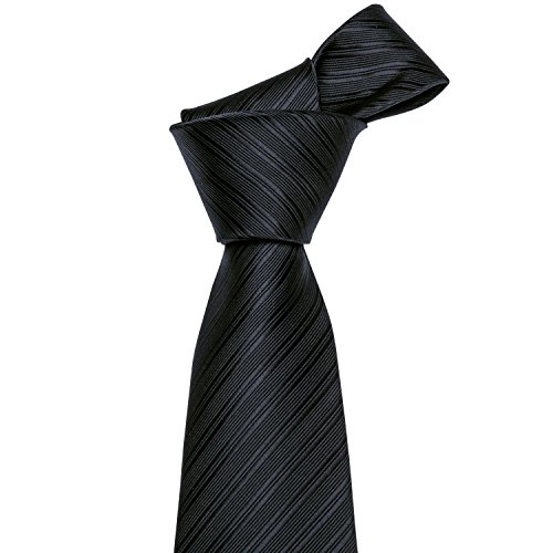 Image of Barry.Wang Solid Striped Tie for Men Silk Necktie Pocket Square Cufflinks Formal Wedding Party Business