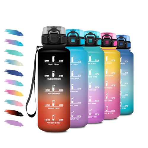 Sportflasche 1.5L, Auslaufsichere Wasserflasche mit Filter, Kohlensäure Geeignet, Wasserflasche mit Zeitmarkierung, Trinkflasche Sport für Fahhrad, Erwachsener, Wandern, Büro, Sprudel, Camping