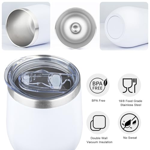Image of MEZMUT 12oz Insulated Wine Tumbler with Lid Double Wall Vacuum Stainless Steel Wine Glass Coffee Mug Insulated Tumbler Cup for Champaign, Cocktail, Beer (White,4 Pack)