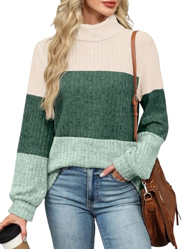 OFEEFAN Turtlenecks Tops for Women Oversized Sweaters Fall Outfits 2025 Plus Size Clothes Long Sleeve Shirts Triple Color3