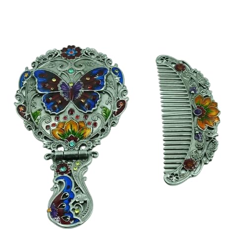SZHC Stylish Vintage Makeup Vanity Mirror Set with Decorative Comb – Butterfly & Floral Design-image-18