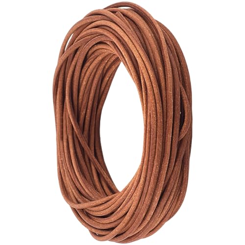 CALFOVERA Cordon en Cuir Véritable Rond pour Collier Marron Clair et Fin 10 m X 2mm Cordon en Cuir de Vache Dentelle Tressage pour la Fabrication de Bijoux Bracelets...
