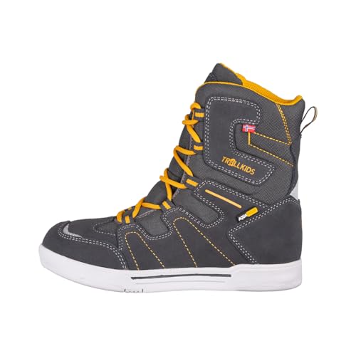 Trollkids Botas de esquí para niños., Antracita Oro Amarillo, 34 EU