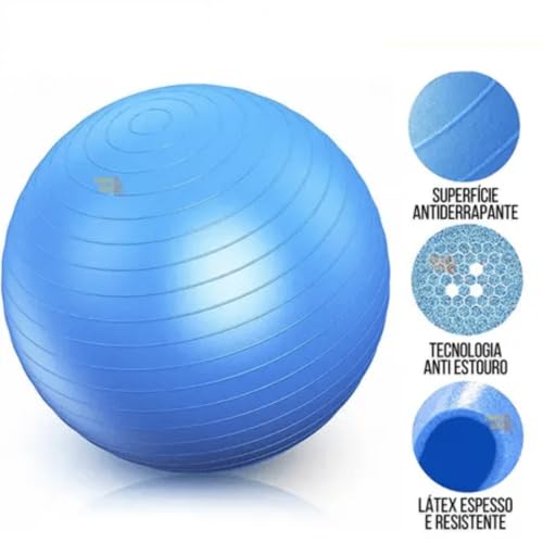 Bola De Pilates Suíça 65cm Com Bomba, Yoga Ginástica e Fisioterapia, Anti-Estouro Suporta Até 200kg