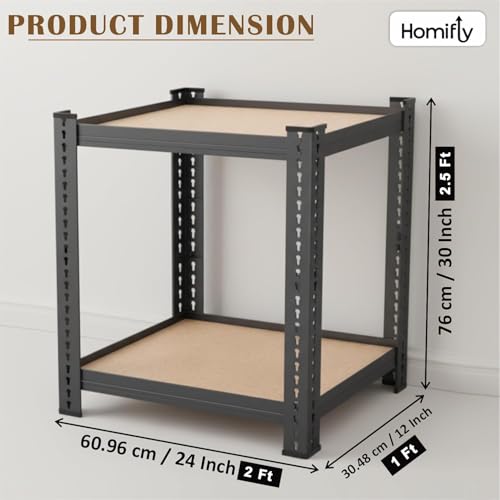 Image of HOMIFLY 2 Tier Boltless Rack for Storage /30x24x12 Inch Adjustable Metal Shelf /Multipurpose Shelves with Wooden Plank /Industrial Storage Shelving Unit /Organizer for Garage /Home /Warehouse (Black)