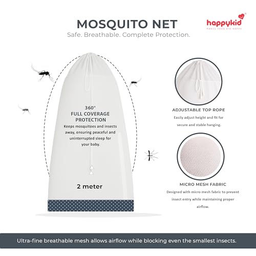 Image of Happykid Baby Cradle Set | Durable Cotton Cloth, Mosquito Net, Spring, Triangle and Window Hanger Jhoola, Thottil (Navy, with Bed)