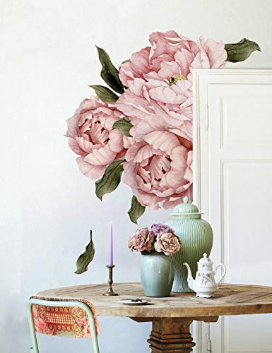 Murwall Pink Peonies Wall Decals Floral Wall Decal Peel and Stick Wallpaper Sticker