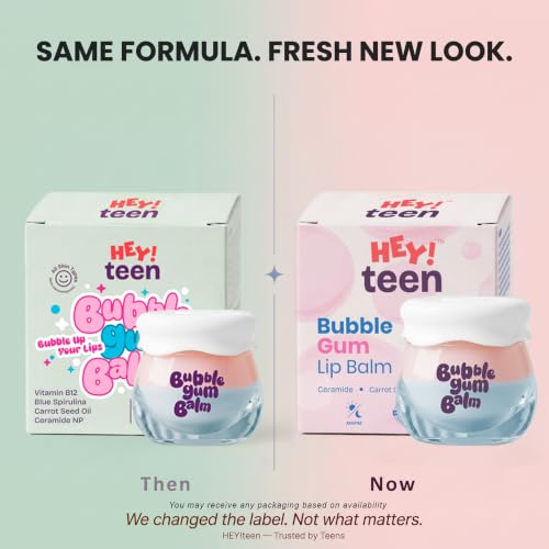 Image of HEY TEEN Bubble Gum Lip Balm for Pre-Teens & Teens | Ceramide NP, Carrot Seed Oil & Vitamin B12 | Botanical UV | Deep Moisture | Natural Glossy Finish | Dermatologist Recommended