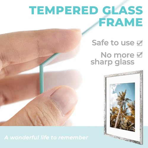 Image of Frametory, 16x24 Picture Frame with Mat for 12x18 Picture- - High Definition Glass Wide Molding - Preinstalled Wall Mounting Hardware (Distressed White, 2 Pack)