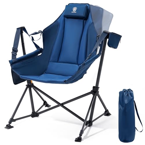EVER ADVANCED Hammock Camping Chair, Oversized Heavy Duty Swing Chair with Detachable Cup Holder, Portable Folding Rocking Camping Chair, Support Up to 400lbs, Blue by EVER ADVANCED - Used condition - US$69.99