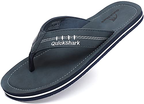 Image of Quickshark Mens Flip Flops Leather Thong Sandals Arch Support Beach Slippers