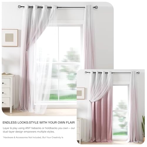Image of Amzdecor Pink White Ombre Double Layer Full Blackout Window Curtains