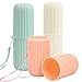 Produktbild 3 Stück Etui Zahnbürste, Reise Wasser Becher Set, Reise Zahnbürsten-Etui, Zahnbürstenetui für Reisen, Zahnbürstenbecher für Camping Reise Draußen Haus - Weiß Grün Rosa